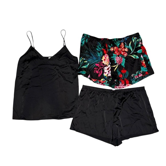 STARS ABOVE Black Floral Silky Satin Pajamas Set Women's Size XL - Picture 1 of 4